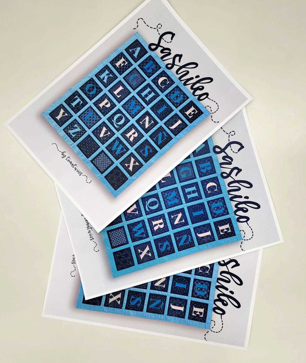 cuaderno de puntos de sashiko con abecedario aplicado