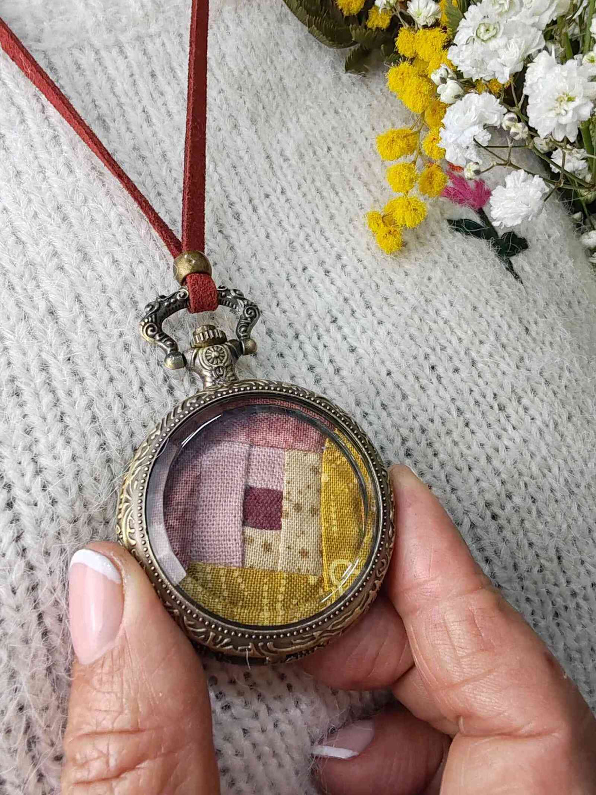 kit de Patchwork colgante reloj vintage con mini log cabin