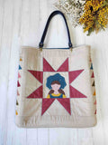 kit de patchwork para confeccionar tote con aplicaciones de amish, estrellas y vuelo de la oca con telas pre-impresas