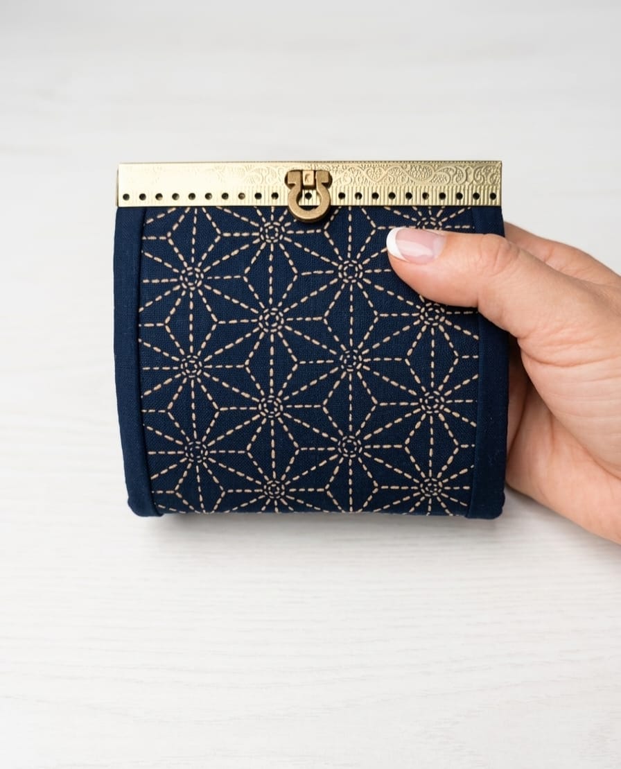 kit para confeccionar monedero con tela de sashiko