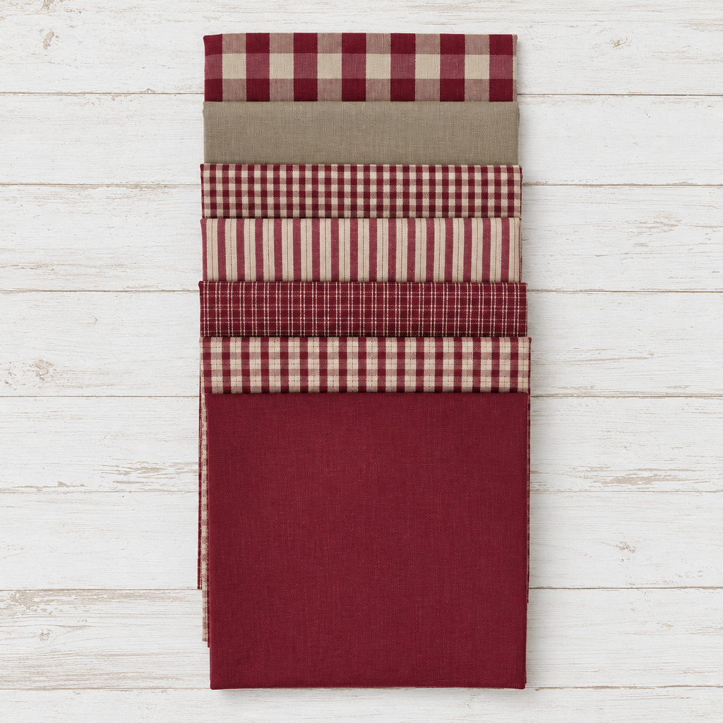 Country Classic · Pack de 7 telas para patchwork en tonos granates y ocres