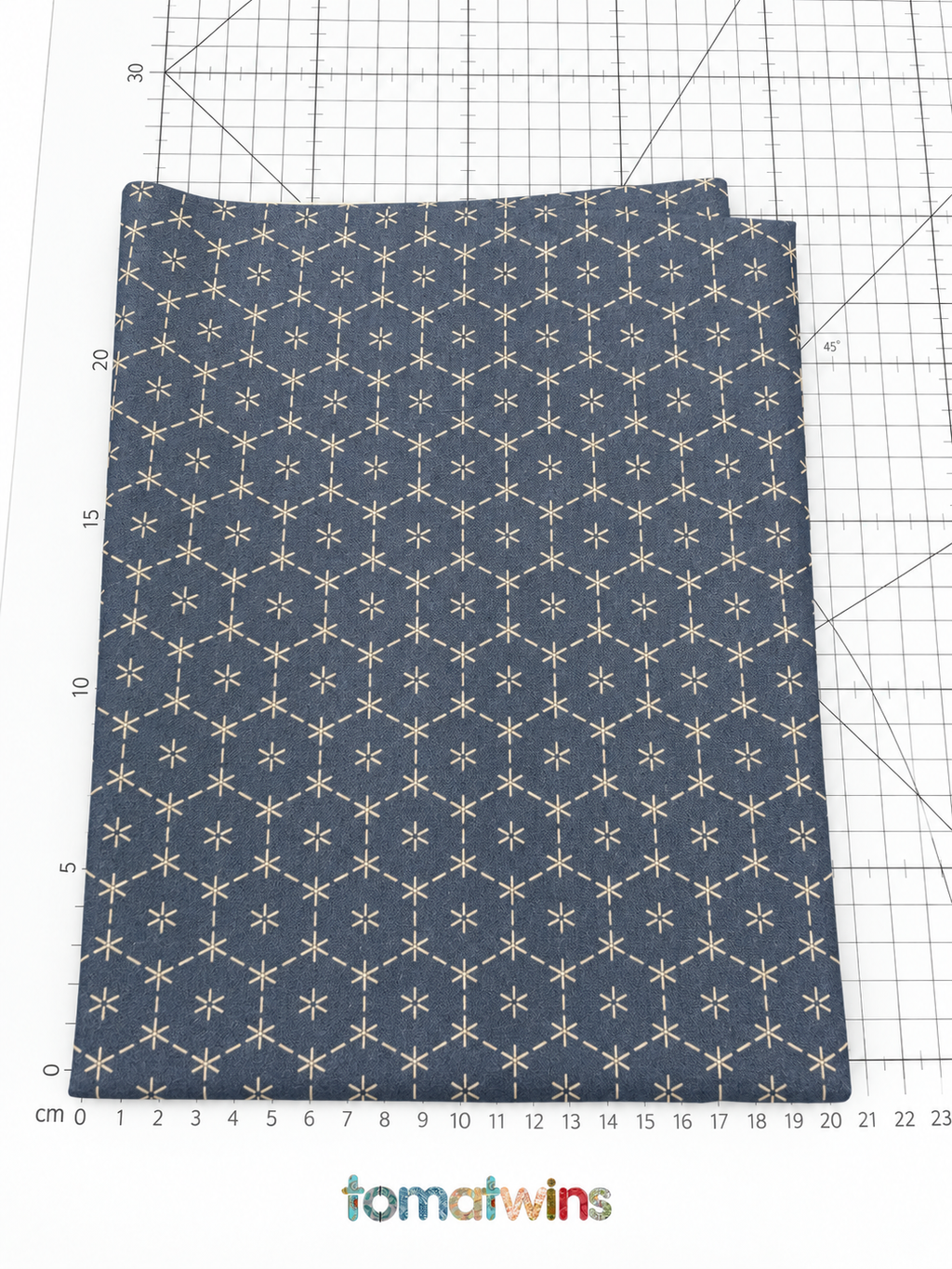 Tela de algodón con estampado efecto sashiko azul