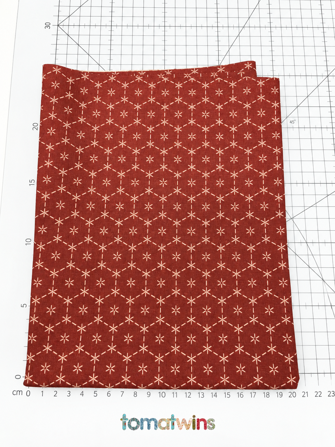 Tela de algodón con estampado efecto sashiko roja
